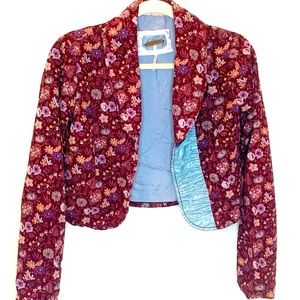 Free People Burgundy Floral Corduroy Blazer